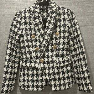 Boston Proper Black and White Houndstooth Blazer